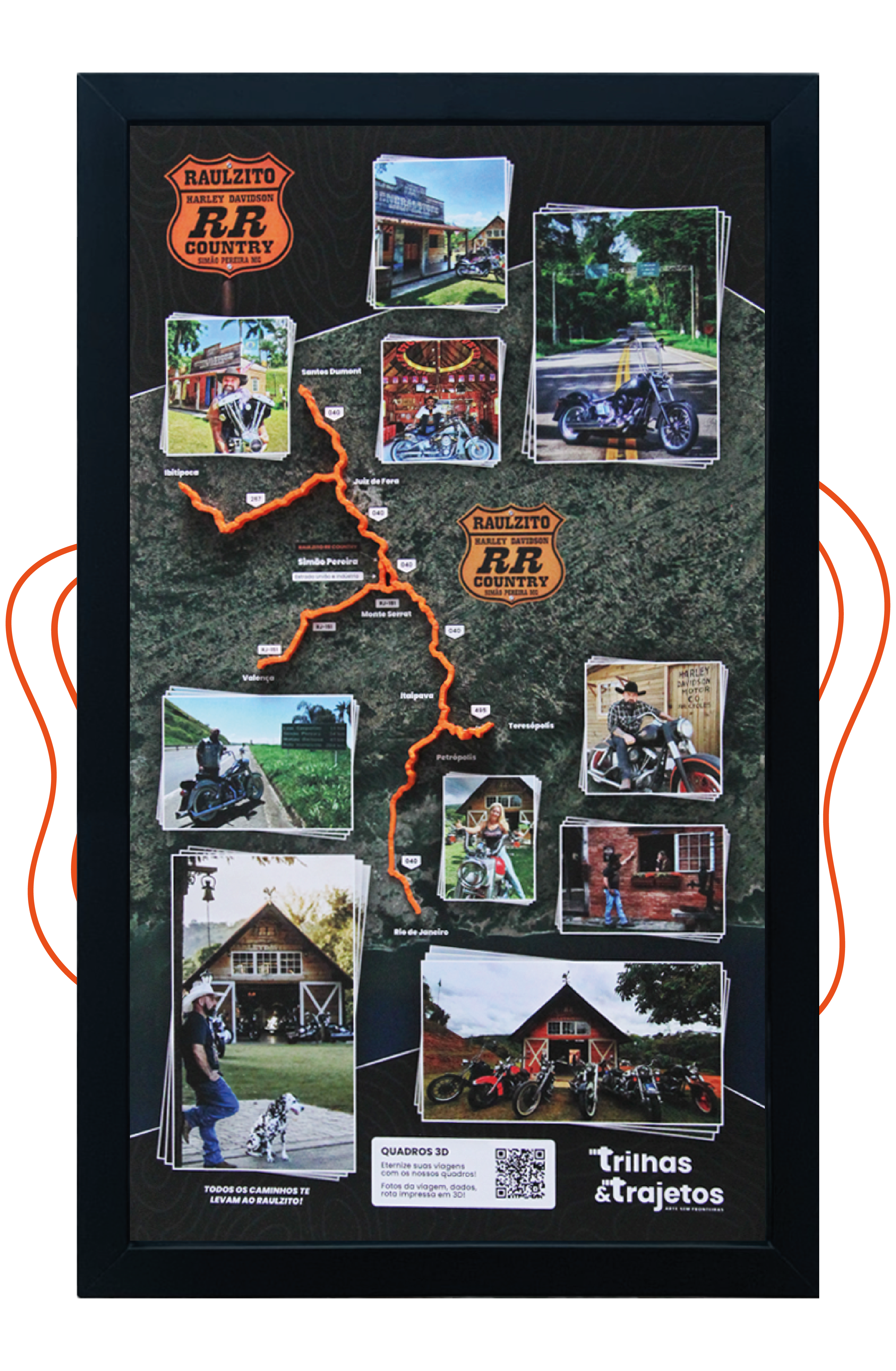Quadro 3D personalizado de viagem de moto