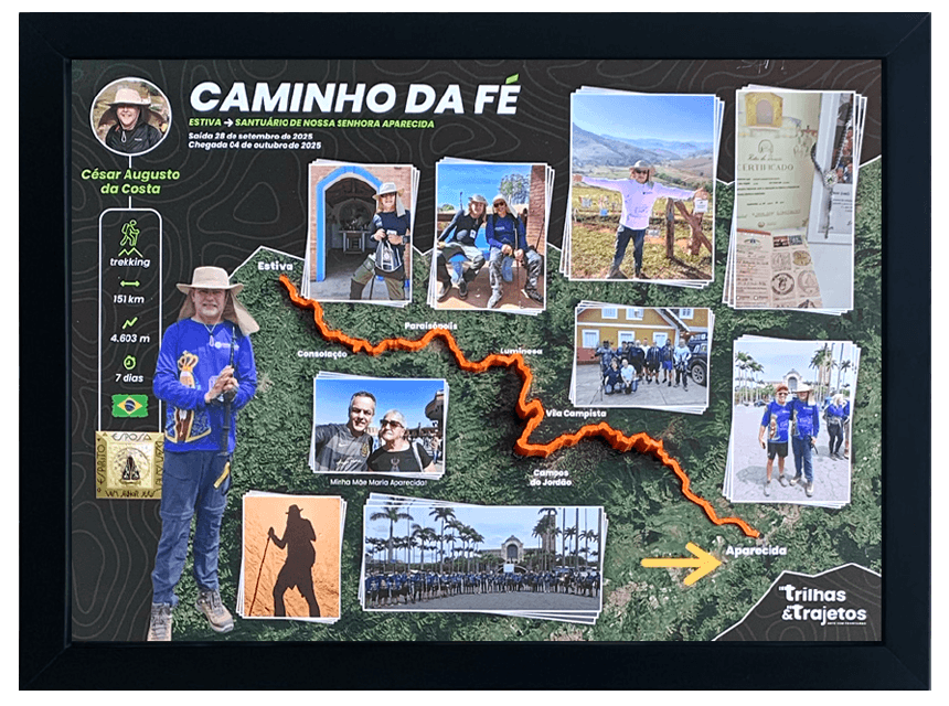 Quadro 3D do Caminho da Fé para peregrinação a pé ou de bicicleta