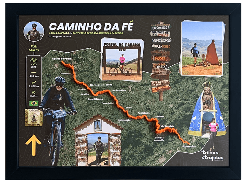 Quadro com percurso em relevo do Caminho da Fé